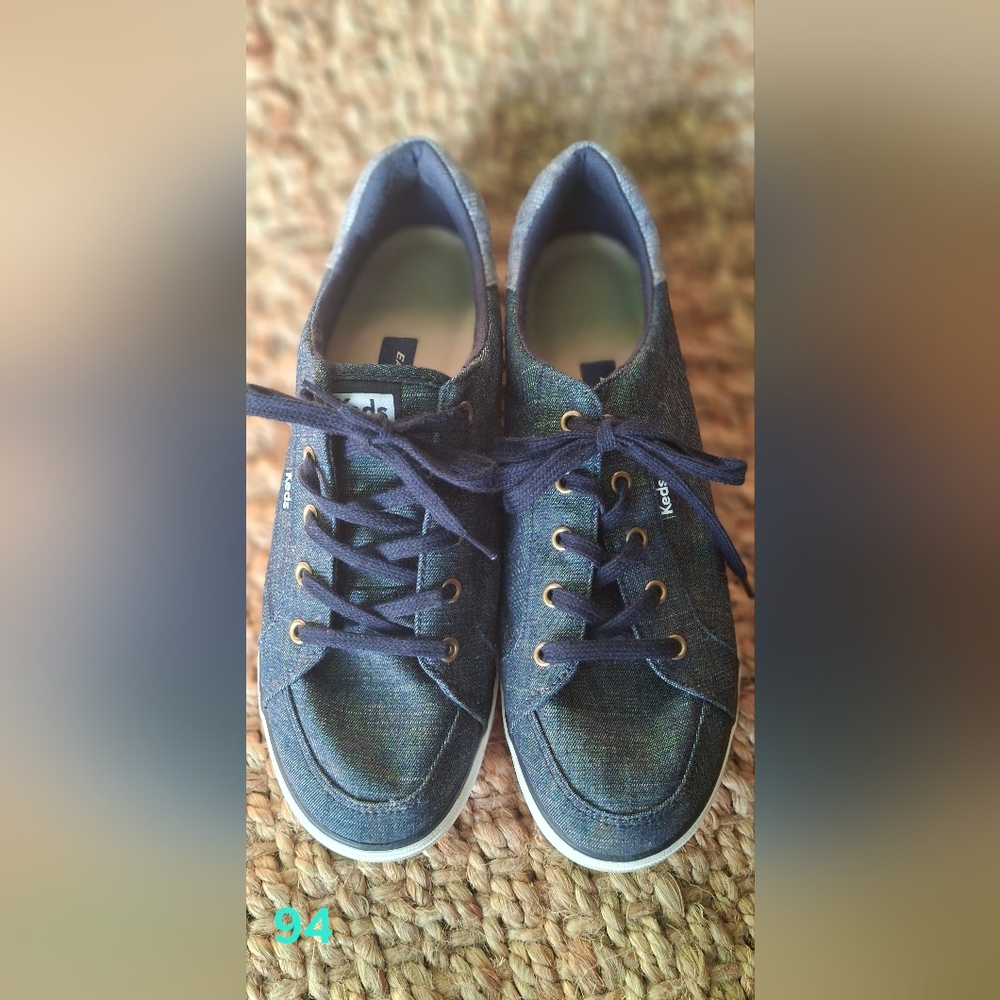 Keds Blue Canvas Lace-Up Sneakers Denim Preppy Casual Sz 10 Boho Gypsy - Picture 2 of 10